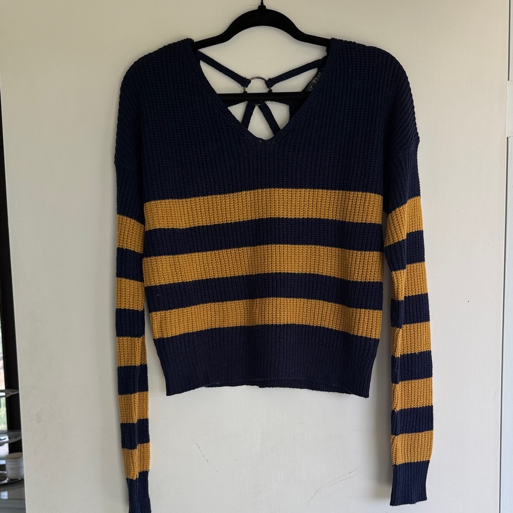 Say What? Navy and Yellow Striped Knit Top